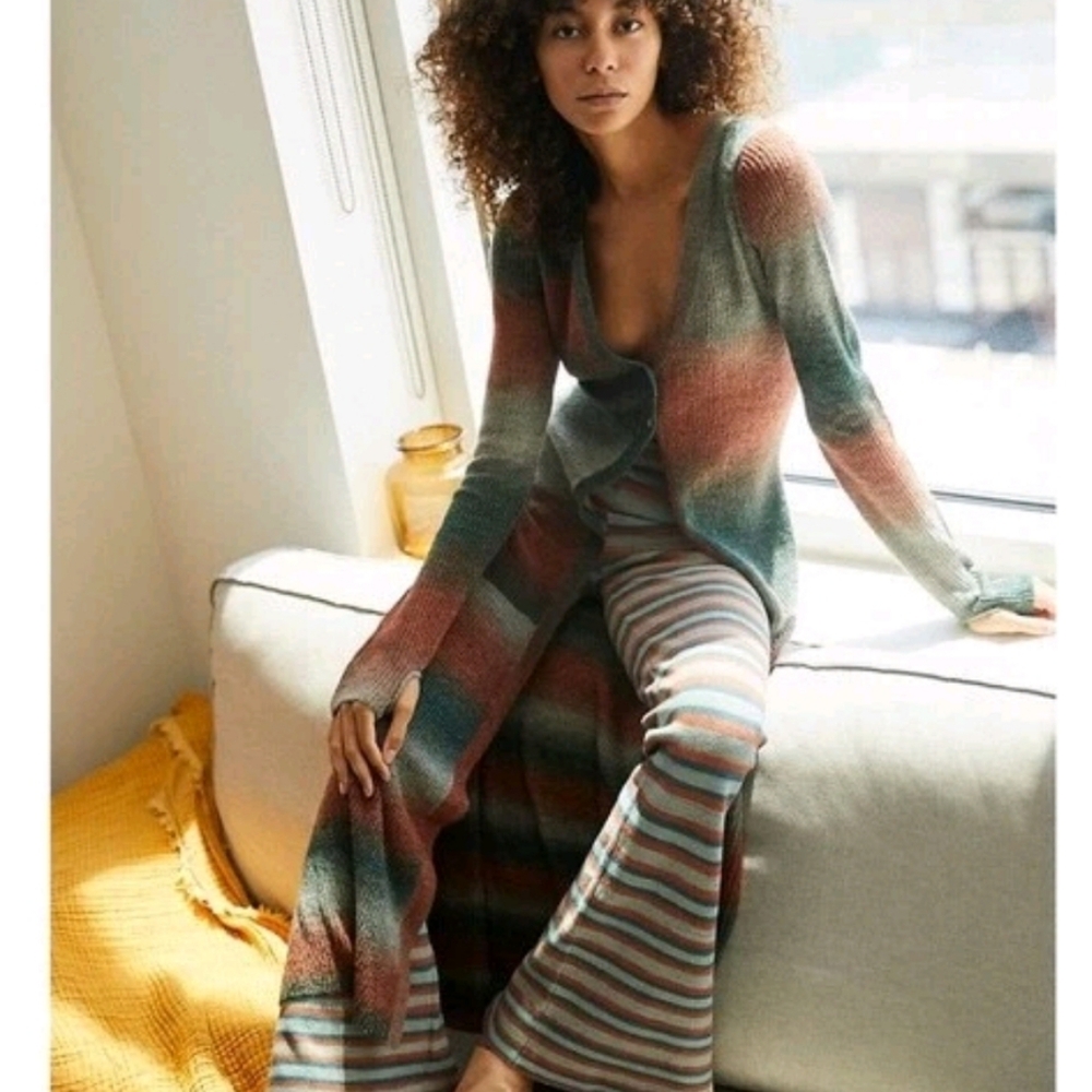 FREE PEOPLE Esme Striped High Rise Flare Pants In Ocean Combo Bell Bottoms M - Picture 12 of 14